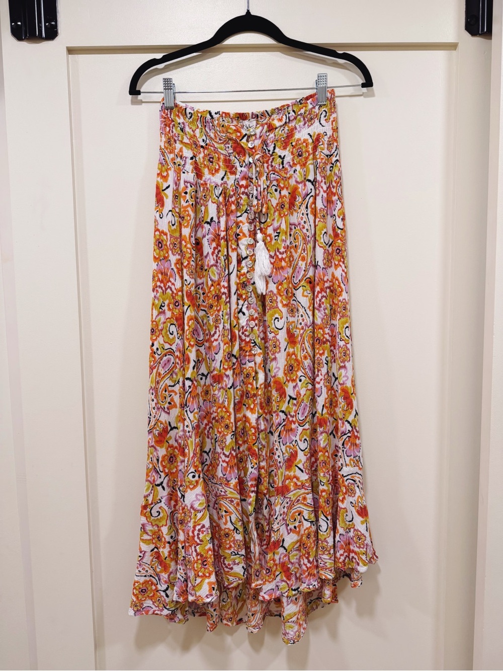 Nicole Miller Paisley Floral Maxi Skirt in Orange & Pink